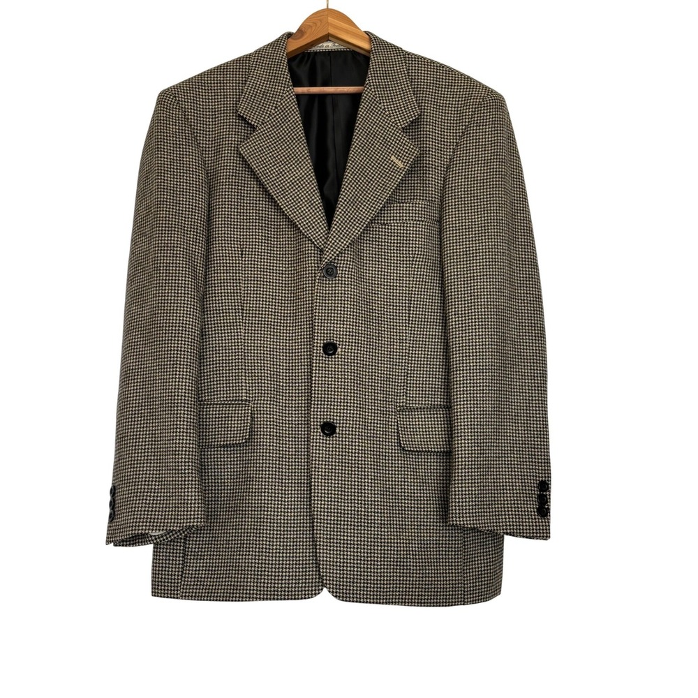 Tom Tailor Mens 36R Lambswool Houndstooth Blazer Brown Black 3 Button Sport Coat